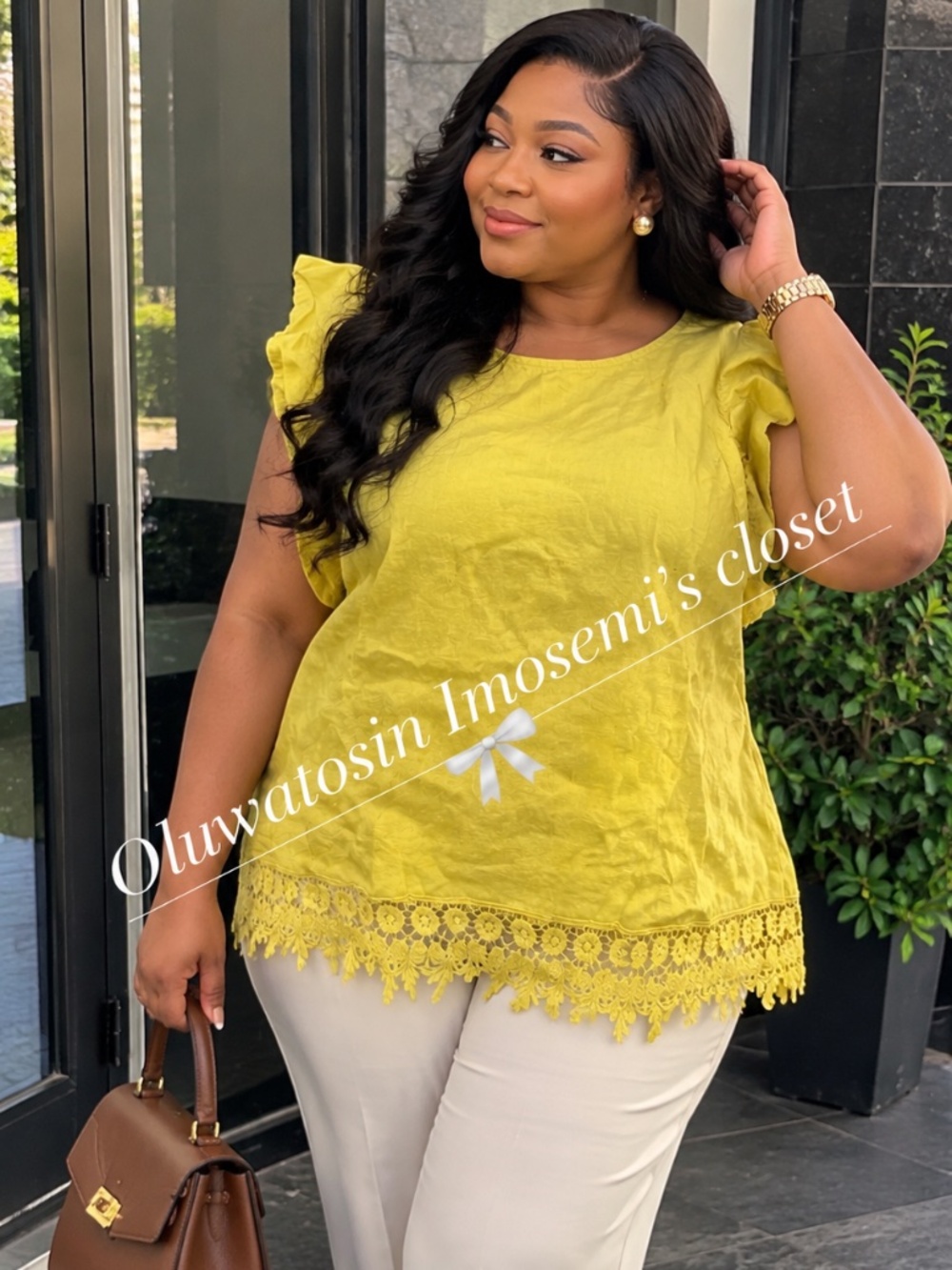 Chartreuse Lace-Trim Flutter Top